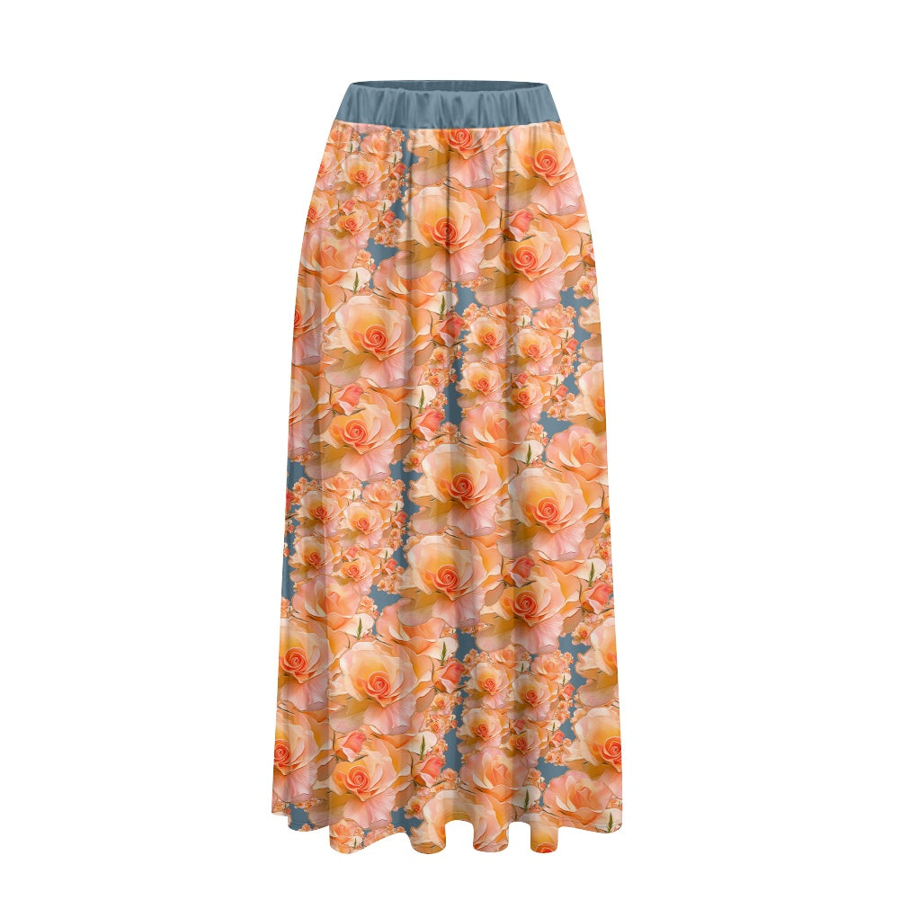 Floral Embosses: Roses 03-01 "Apricot Bloom Essential" Double Pocket A-line Maxi Skirt