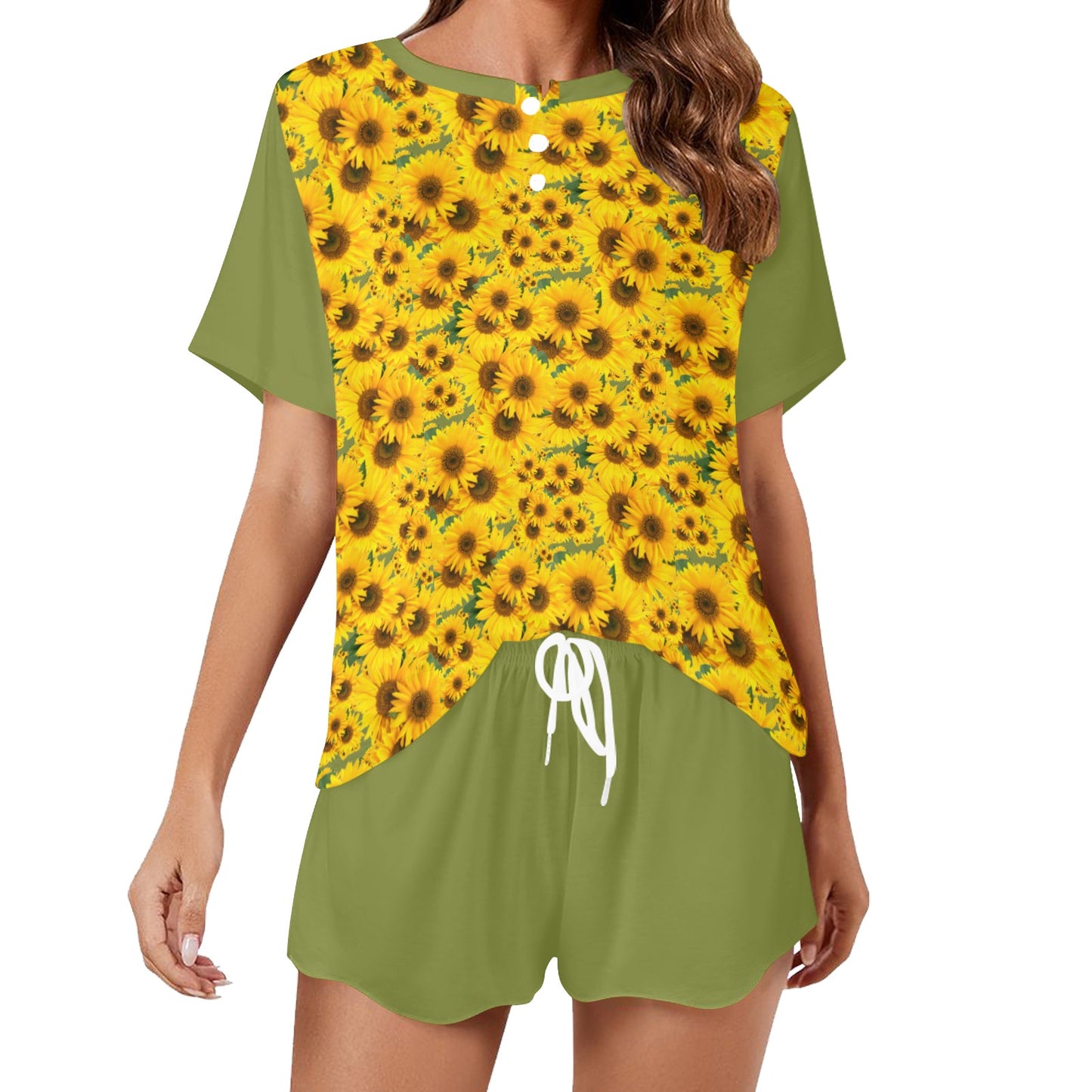 TRP Floral Print 04: Sunflowers 01 Designer Lounge T-shirt & Shorts (5 colors)