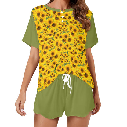TRP Floral Print 04: Sunflowers 01 Designer Lounge T-shirt & Shorts (5 colors)