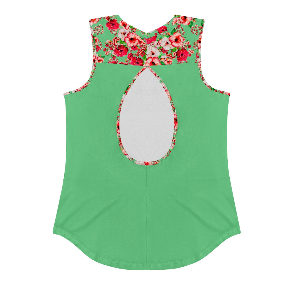 TRP Floral Print 03: Hibiscus Flowers 01-02 Tropical Bloom Muscle Tank, EmeraldGreen