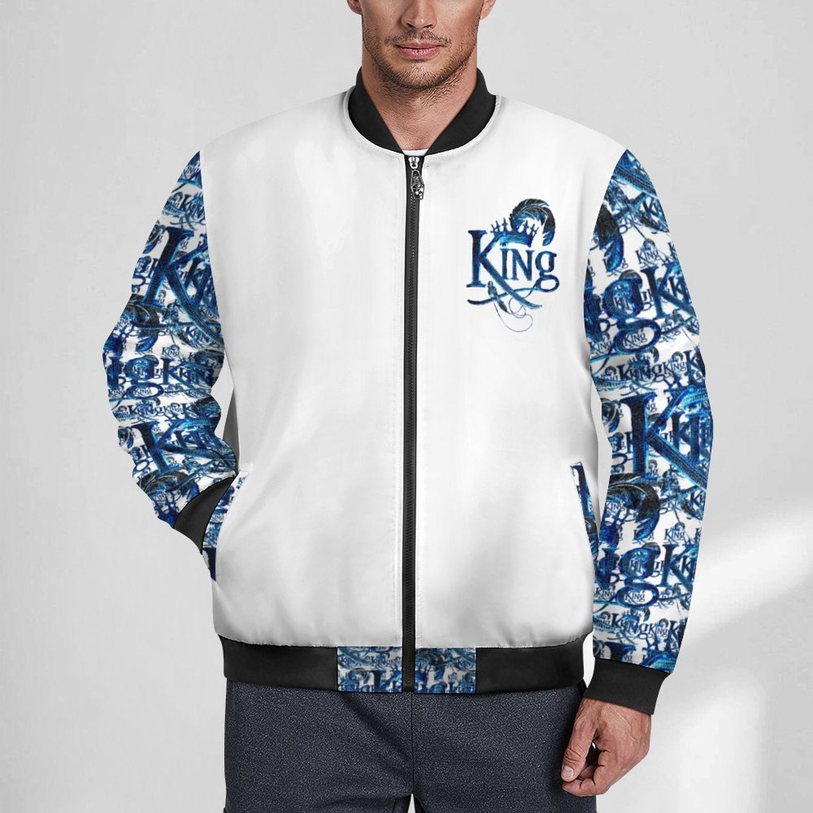 KING 02 01 White Men s Designer Bomber Jacket TimeReproofPortraits