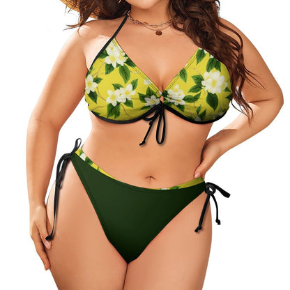 TRP Floral Print 10: Jasmine Vine 01-01 Designer Plus Size Halter Neck Lace-up Bikini