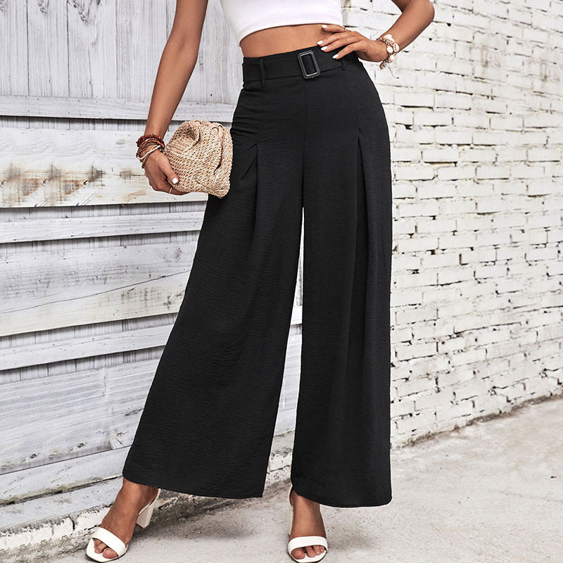 Buckle Belted Pleated High Waist Wide Leg Pants (4 colors)