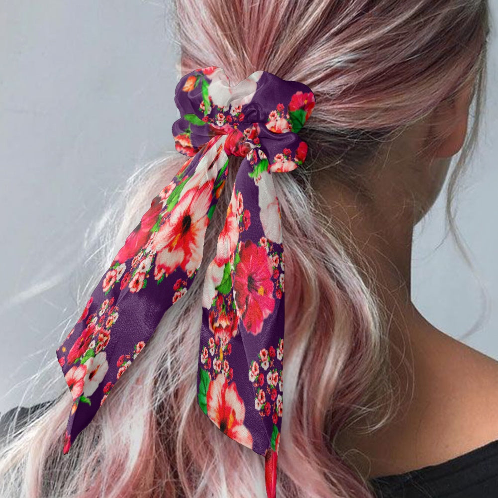 TRP Floral Print 03: Hibiscus Flowers 01-01 Tropical Bloom Satin Scarf Scrunchie