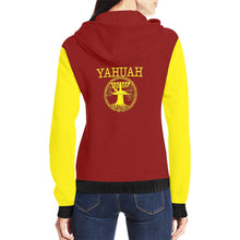 Cargar imagen en el visor de la galería, Yahuah-Tree of Life 02-01 Red Ladies Designer Full Zip Hoodie