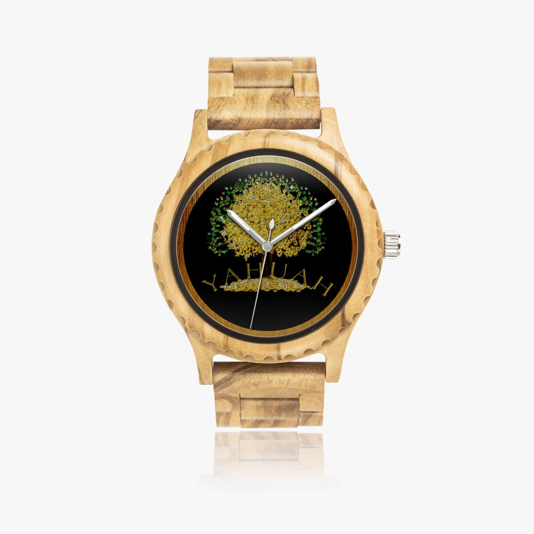 Yahuah-Tree of Life 03-01 Designer Italian Olive Lumber Wooden 45mm Quartz Unisex Watch