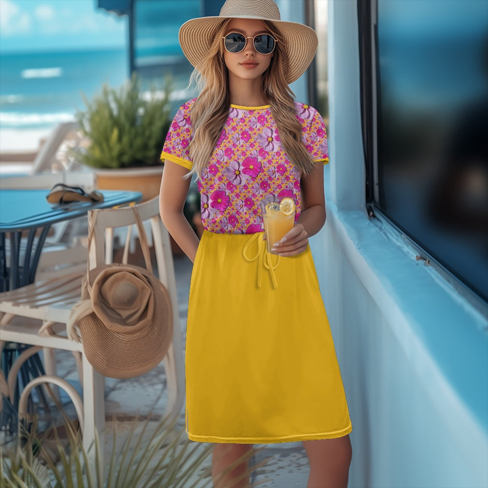 TRP Floral Print 05: Garden Cosmos Designer Pocket T-shirt Dress