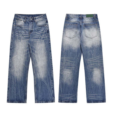 Jeans de mezclilla para hombre con pernera ancha y lavado desgastado