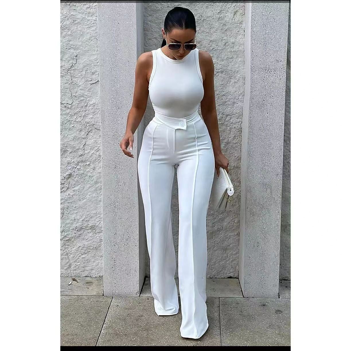 White High Waist Temperament Slimming Tapered Pants