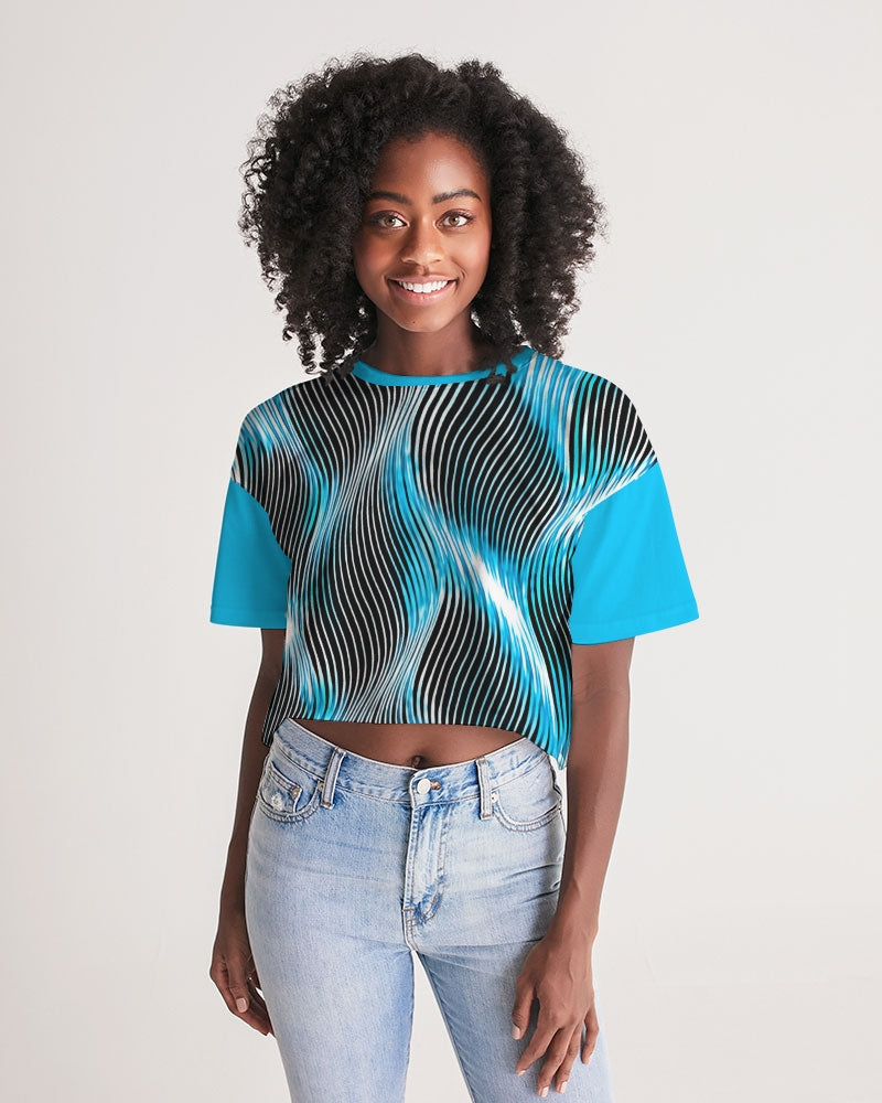 TRP Twisted Patterns 04: Weaved Metal Waves 01-02 Designer Cropped Drop Shoulder Raw Hem Lounge T-shirt