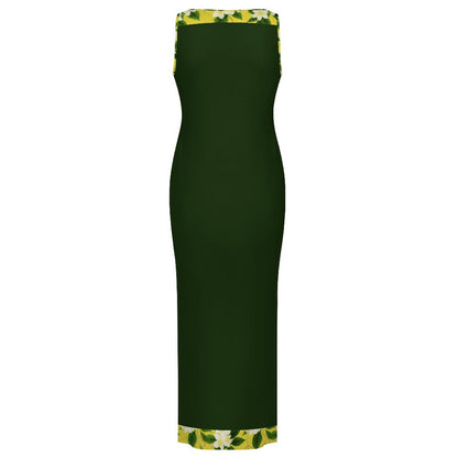 TRP Floral Print 10: Jasmine Vine 01-01 Designer Fitted Sleeveless Slit Maxi Dress
