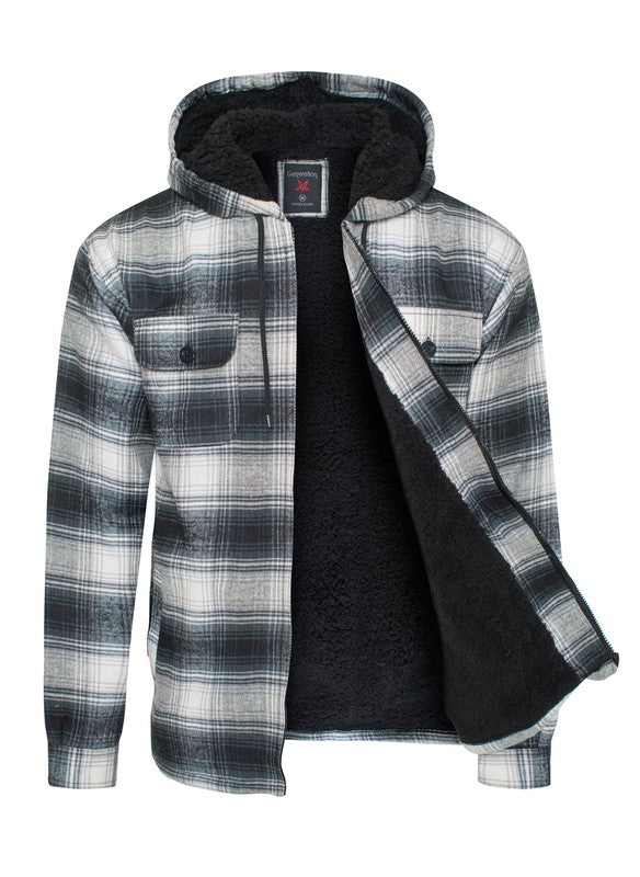 Flannel Sherpa Fleece Lined Full Zip Male Hoodie with Chest Pockets (8 colors)