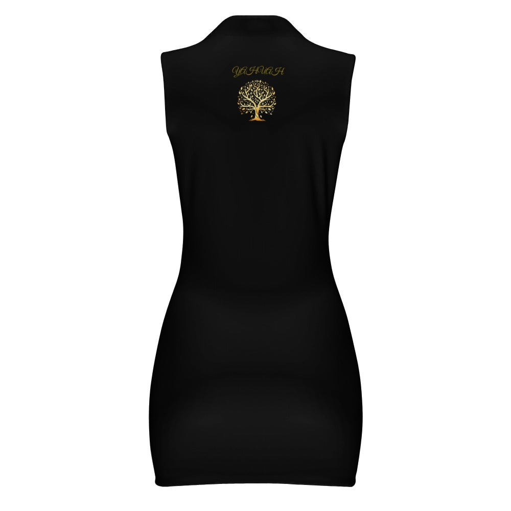 Yahuah-Tree of LIfe 01-01 Designer Sleeveless Mesh Zip Polo Dress (2 styles)