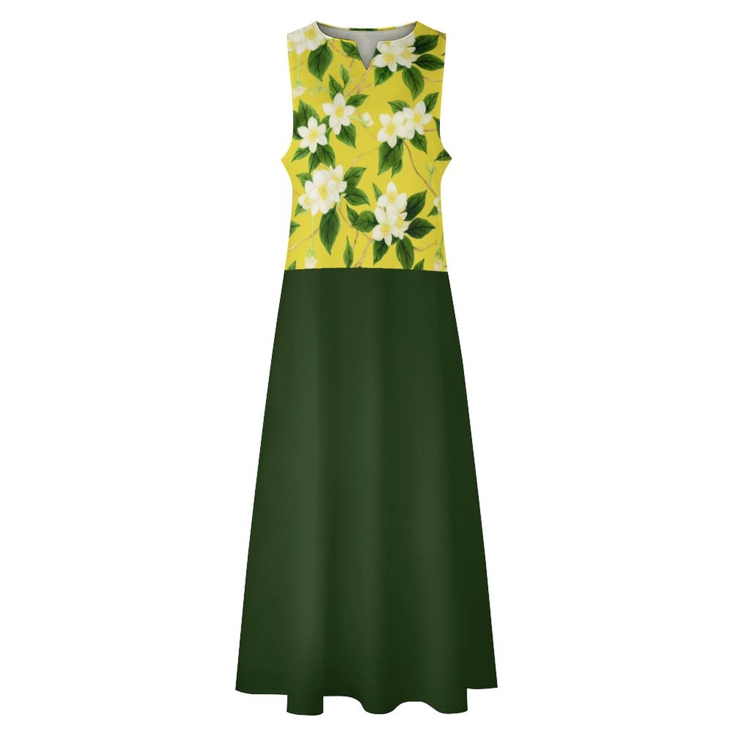 TRP Floral Print 10: Jasmine Vine 01-01 Designer Two-Tone Sleeveless Maxi Dress