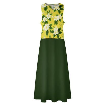 TRP Floral Print 10: Jasmine Vine 01-01 Designer Two-Tone Sleeveless Maxi Dress