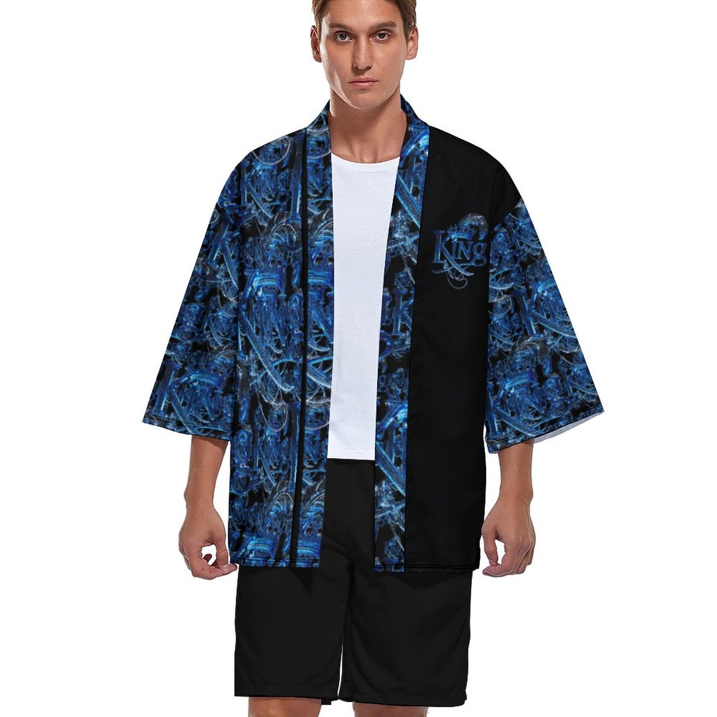 KING 02-01 Black Men's Designer Drop Shoulder Kimono Cardigan