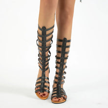 Load image into Gallery viewer, Round Toe Gladiator Sandals (Black/Gold)