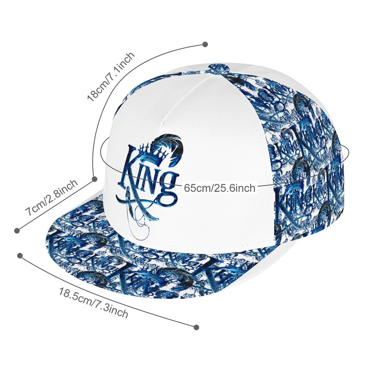 KING 02-01 White Men's Designer Flat Brim Baseball Cap