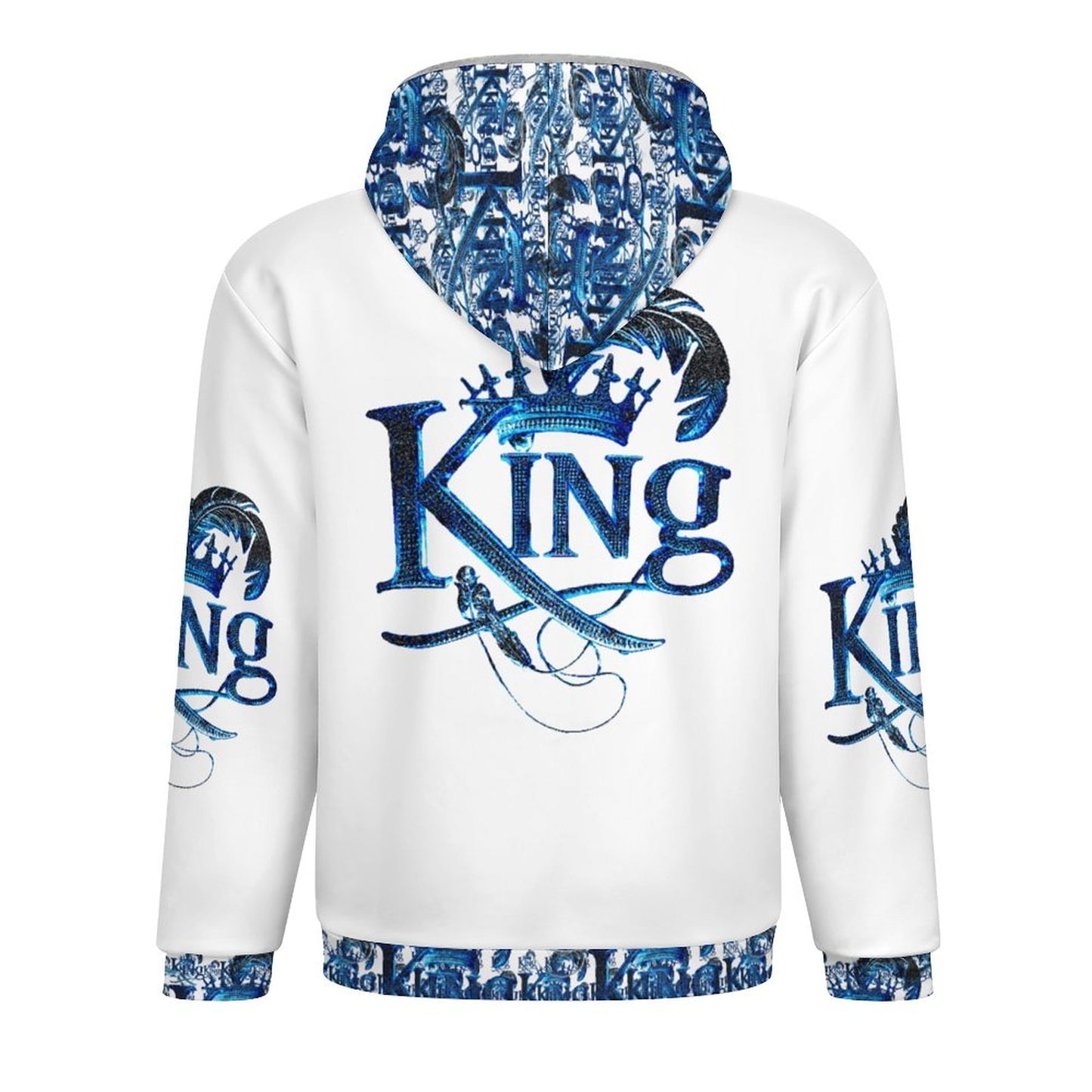 KING 02-01 White Men's Designer Plush Lined Full Zip Hoodie