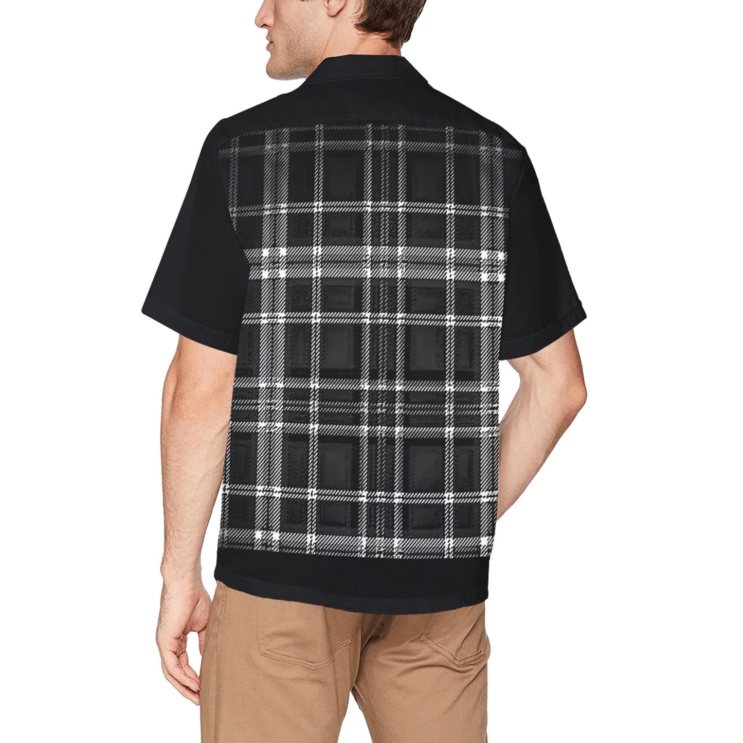 Yahuah-Tree of Life 02-04 + Digital Plaid 01-06A Men's Designer Short Sleeve Dress Shirt with Chest Pocket