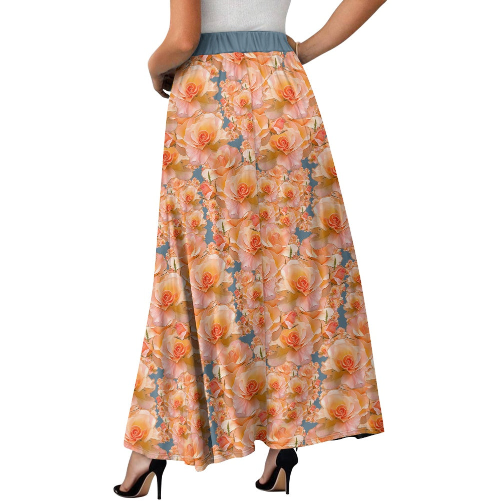 Floral Embosses: Roses 03-01 "Apricot Bloom Essential" Double Pocket A-line Maxi Skirt