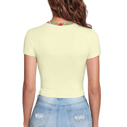TRP Floral Print 03: Hibiscus Flowers 01-02 Tropical Bloom Fitted Crop Top, Cream