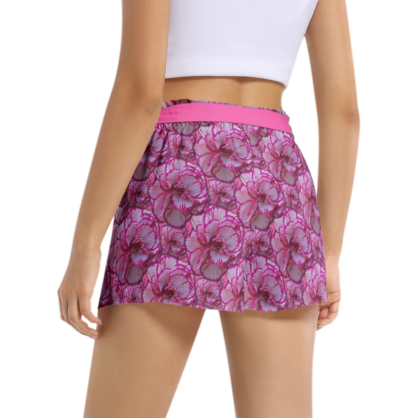 TRP Floral Print 02: Carnations 01 Designer Belted Shorts
