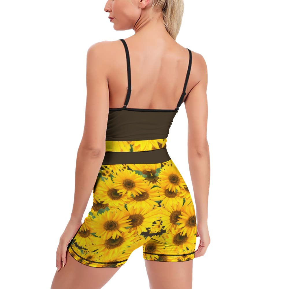 TRP Floral Print 04: Sunflowers 01 Designer Slim Yoga Set (5 colors)