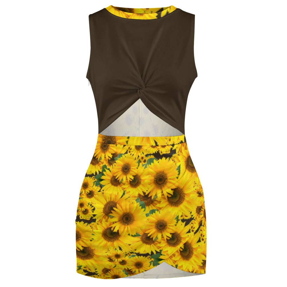 TRP Floral Print 04: Sunflowers 01 Designer Hip Wrap Dress (5 colors)