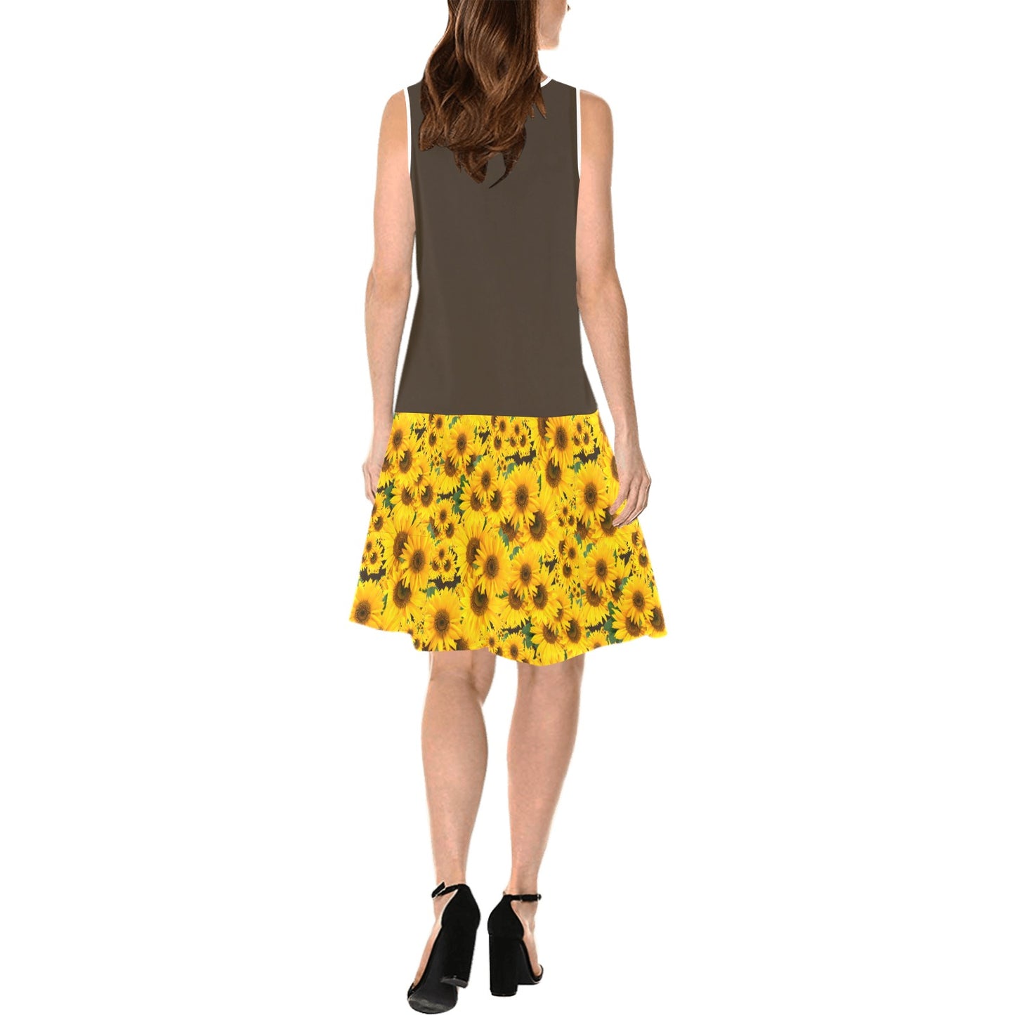 TRP Floral Print 04: Sunflowers 01 Designer Sleeveless Splicing Shift Dress (5 colors)