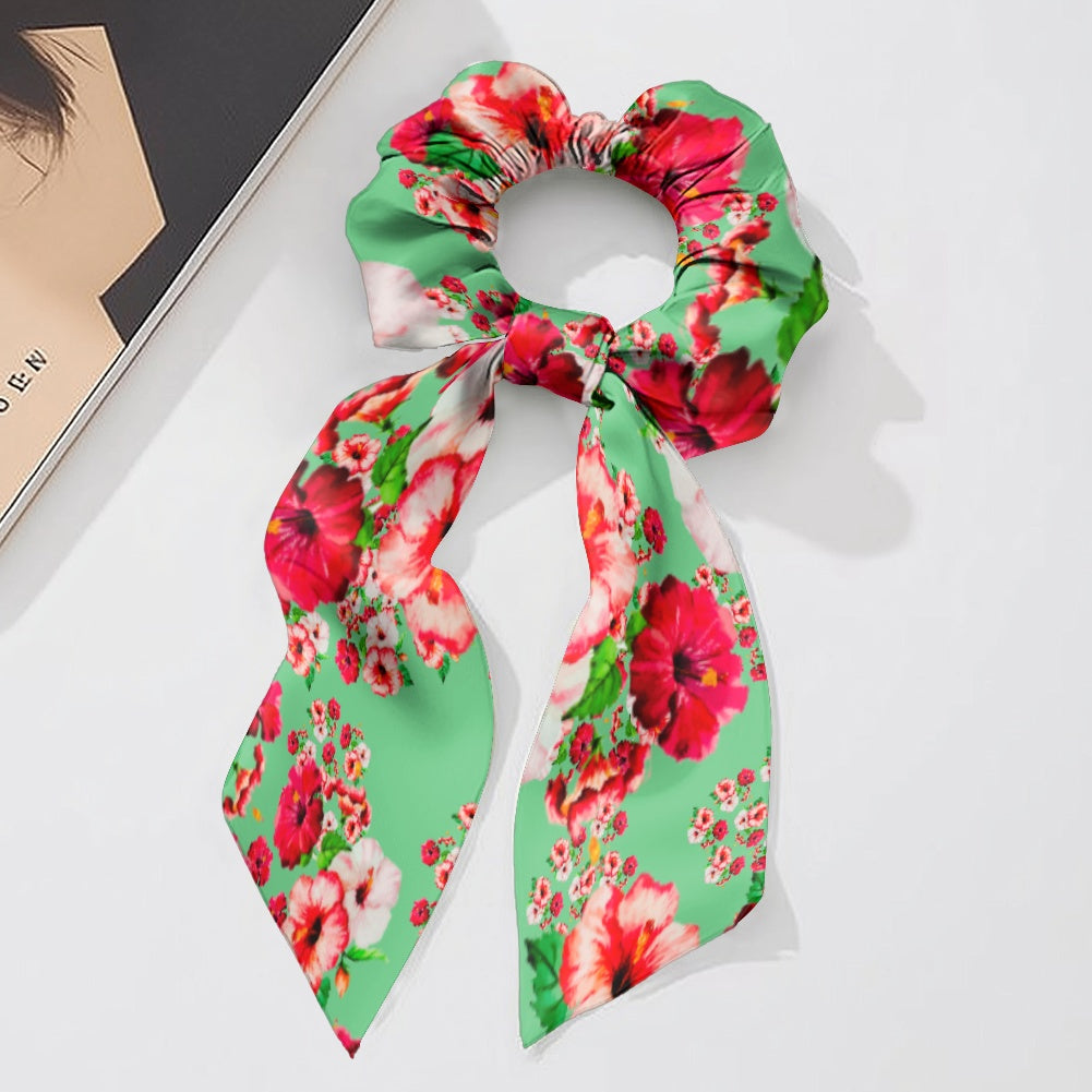 TRP Floral Print 03: Hibiscus Flowers 01-02 Tropical Bloom Satin Scarf Scrunchie