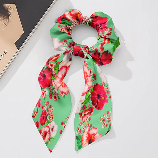 TRP Floral Print 03: Hibiscus Flowers 01-02 Tropical Bloom Satin Scarf Scrunchie