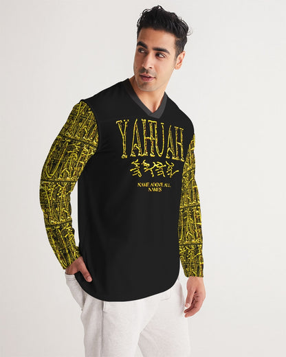 Yahuah-Name Above All Names 01-02 Men's Designer Long Sleeve V-neck Jersey T-shirt