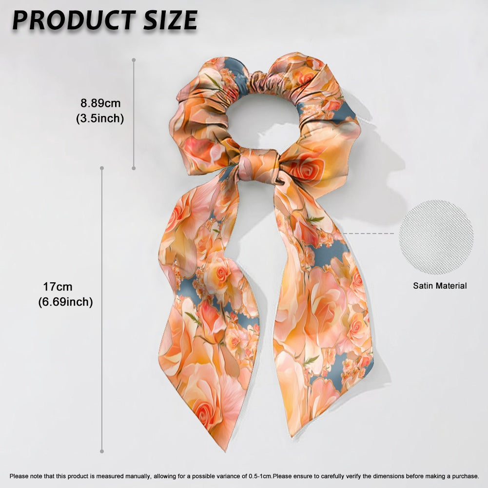 Floral Embosses: Roses 03-01 "Apricot Bloom Essential" Satin Scarf Scrunchie