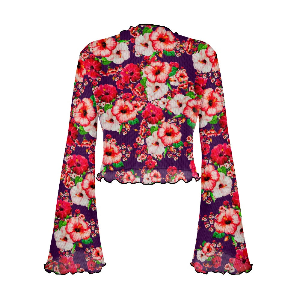 TRP Floral Print 03: Hibiscus Flowers 01-01 Tropical Bloom Bell Sleeve Blouse