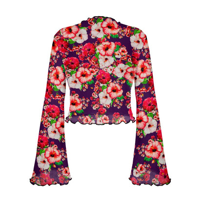 TRP Floral Print 03: Hibiscus Flowers 01-01 Tropical Bloom Bell Sleeve Blouse