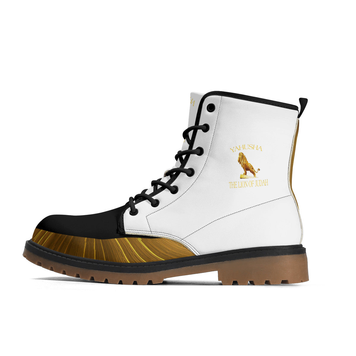 Yahusha-The Lion of Judah 01 Voltage PU Leather Brown Outsole Boots (White)