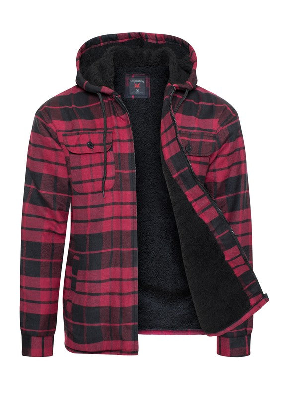 Flannel Sherpa Fleece Lined Full Zip Male Hoodie with Chest Pockets (8 colors)