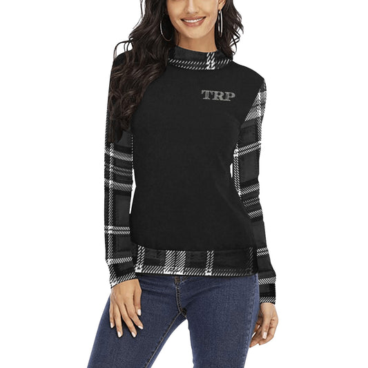 TRP Twisted Patterns 06: Digital Plaid 01-06B Ladies Designer Mock Neck Sweatshirt