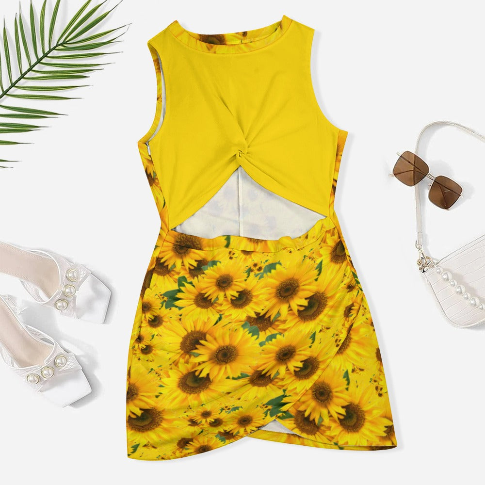 TRP Floral Print 04: Sunflowers 01 Designer Hip Wrap Dress (5 colors)
