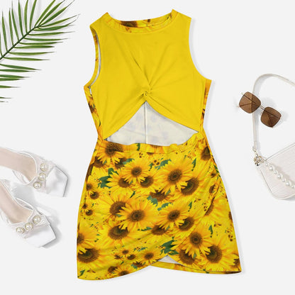 TRP Floral Print 04: Sunflowers 01 Designer Hip Wrap Dress (5 colors)