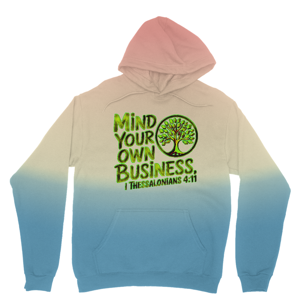 Outspoken Designs 06-02 "Mind Your Own Business" Designer AWDis Just Hoods Tie Dye Drop Shoulder Unisex Pullover Hoodie