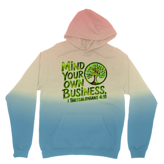 Outspoken Designs 06-02 "Mind Your Own Business" Designer AWDis Just Hoods Tie Dye Drop Shoulder Unisex Pullover Hoodie