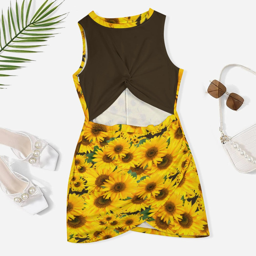 TRP Floral Print 04: Sunflowers 01 Designer Hip Wrap Dress (5 colors)