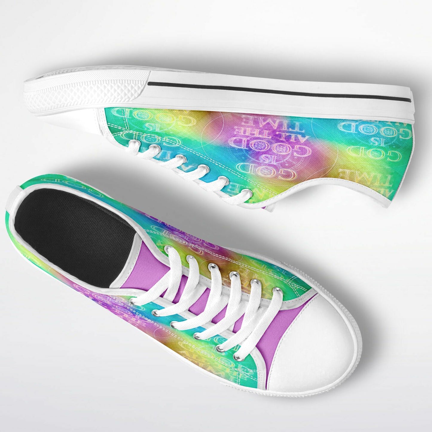 Chroma-Shift Art-to-Wear: God is Good All The Time 01-02 Women's Low Top Canvas Sneakers