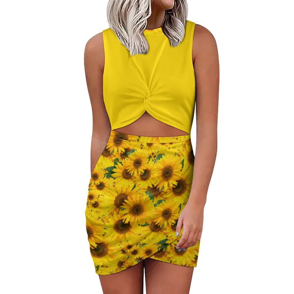 TRP Floral Print 04: Sunflowers 01 Designer Hip Wrap Dress (5 colors)