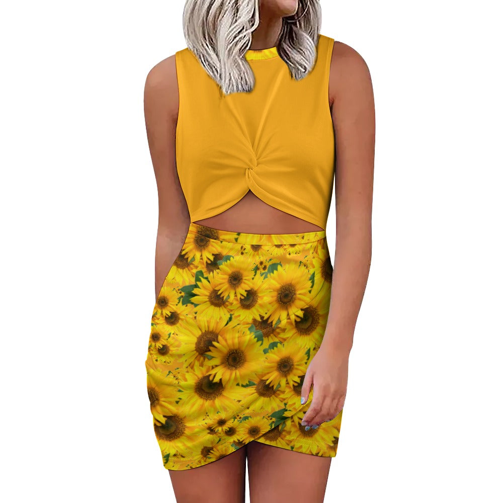 TRP Floral Print 04: Sunflowers 01 Designer Hip Wrap Dress (5 colors)