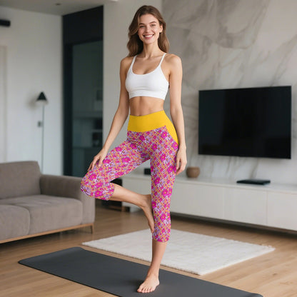 TRP Floral Print 05: Garden Cosmos Designer 7 Point Sports Capri Leggings