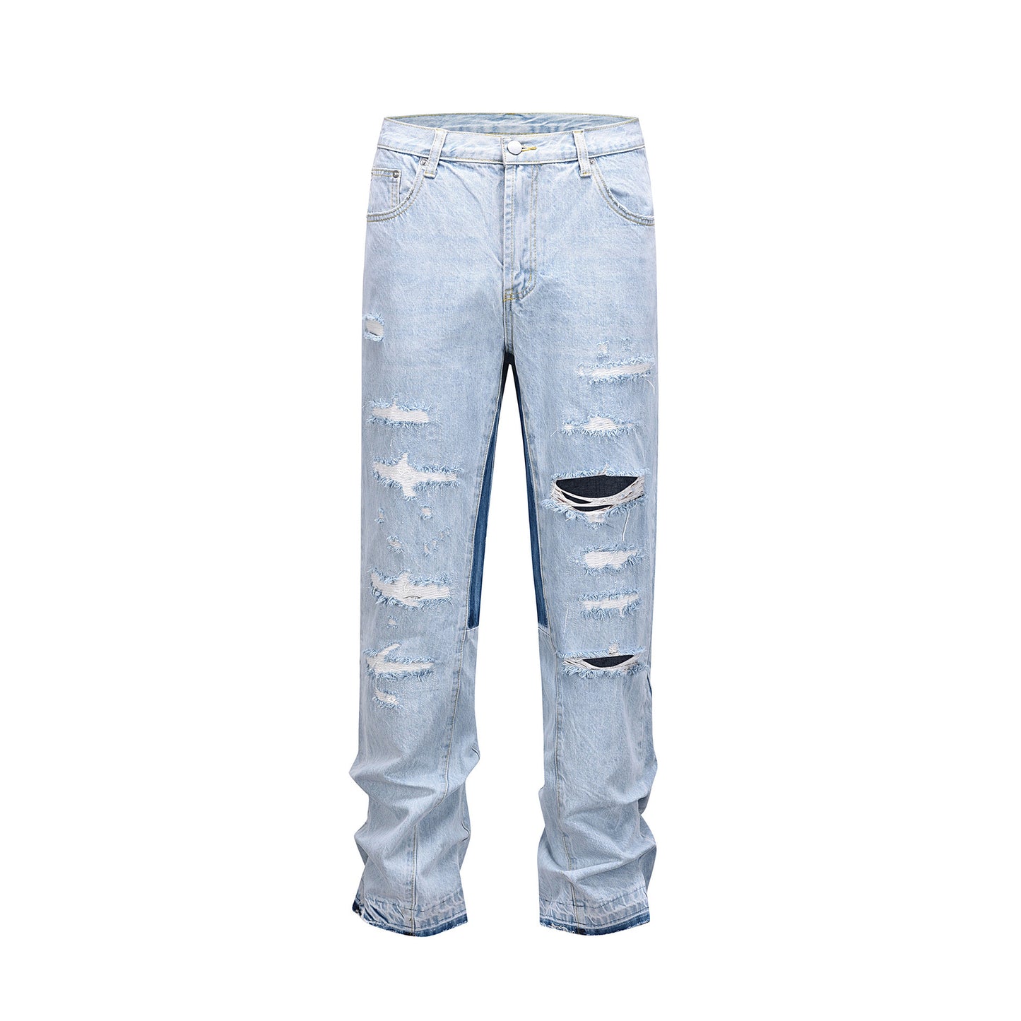 Washed Light Blue Hole Ripped Male Denim Jeans