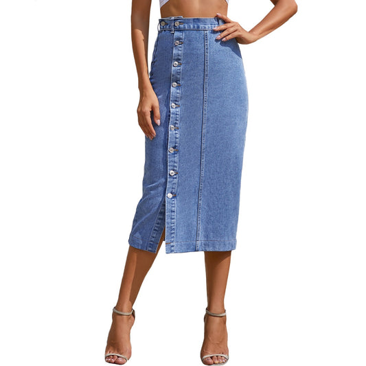 Side Button Denim A-line Midi Skirt (7 colors)